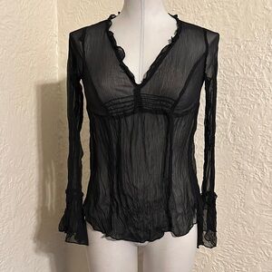 Vintage 2000s y2k Whimisgoth Sheer Black Long Bell Sleeve Shirt xhilaration S